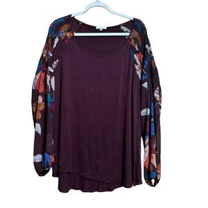 Maurices Top Womens 2X Multicolor Floral Sleeves Round Neck Stretch Blouse